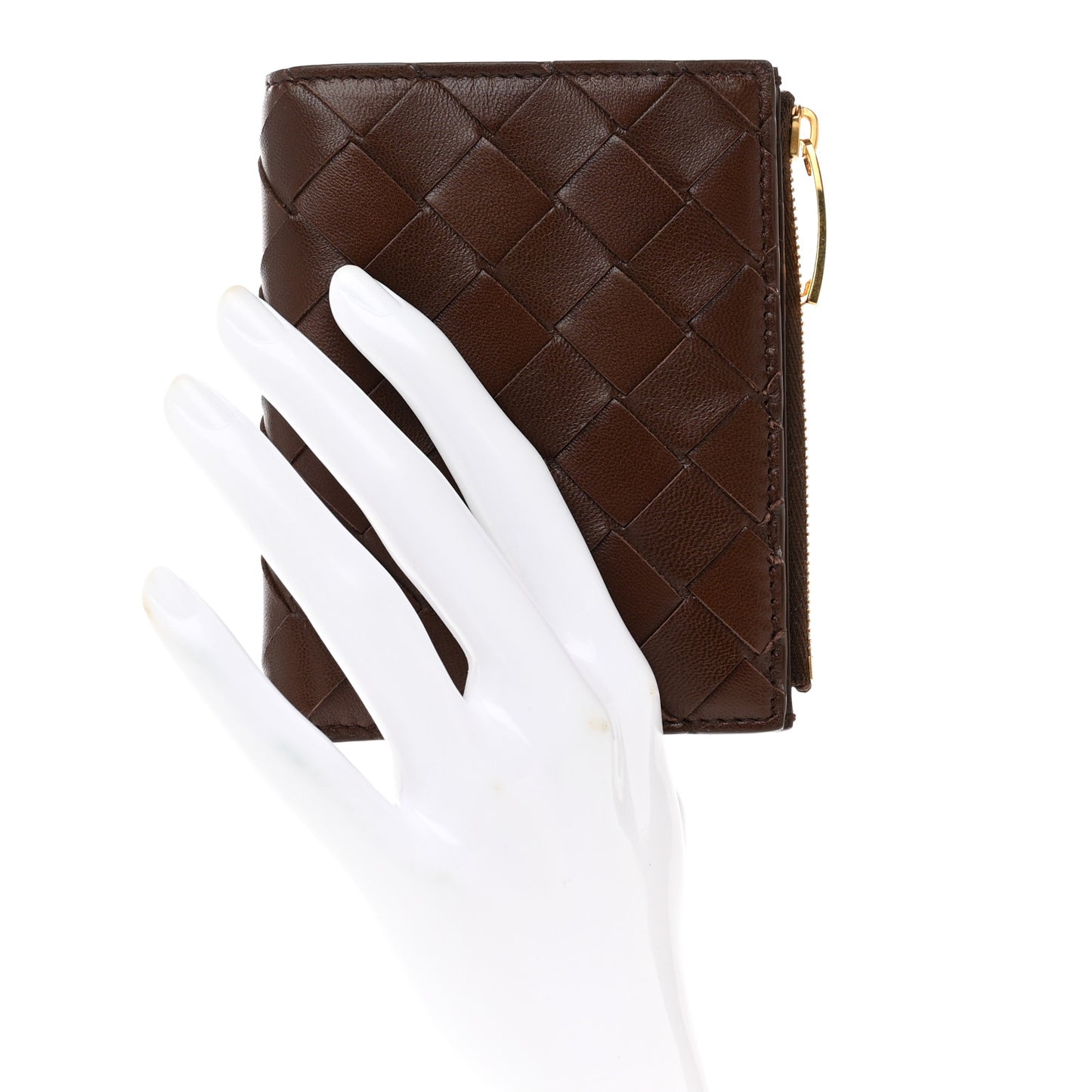 Nappa Maxi Intrecciato Small Bi-Fold Zip Wallet Brownie