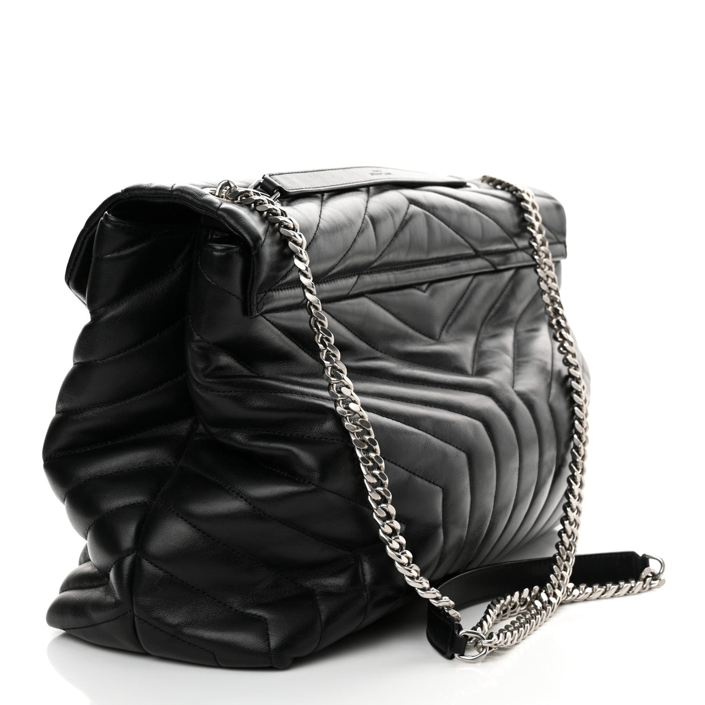 Calfskin Y Quilted Monogram Large Loulou Chain Satchel Black