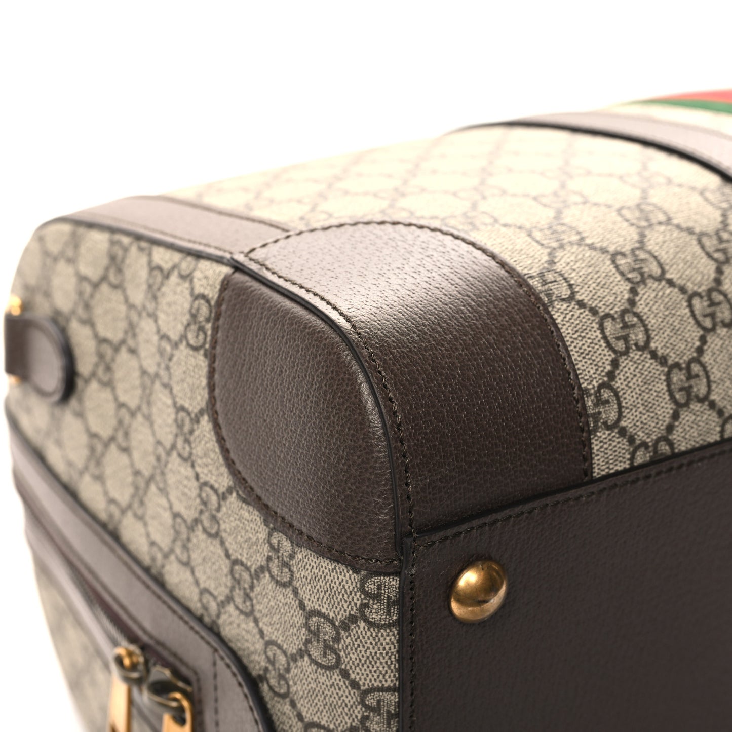 GG Supreme Monogram Textured Dollar Calfskin Web Medium Savoy Duffle Bag Beige Ebony New Acero