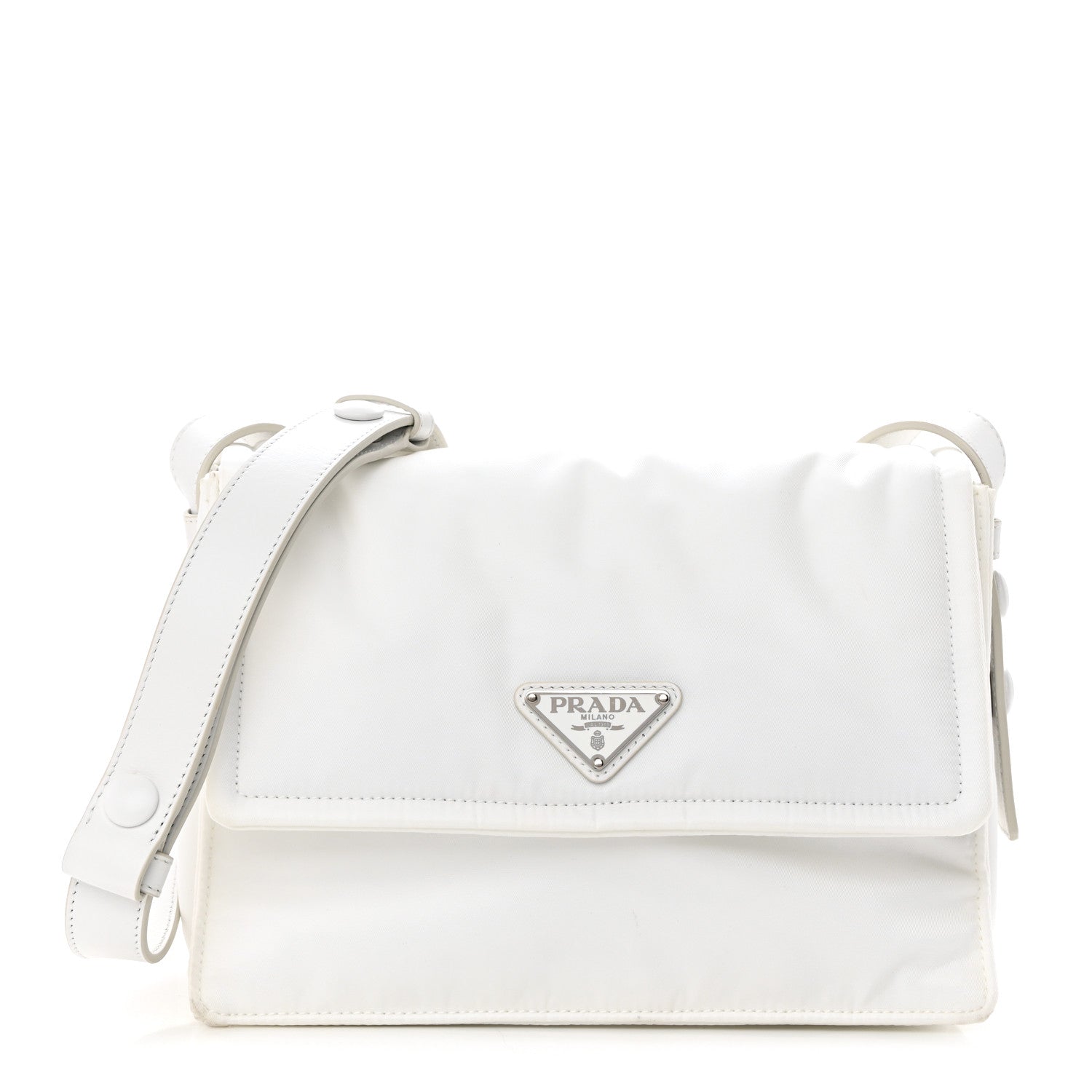 Prada Re-Nylon Vitello Padded Small Flap Shoulder Bag White 1 of 16