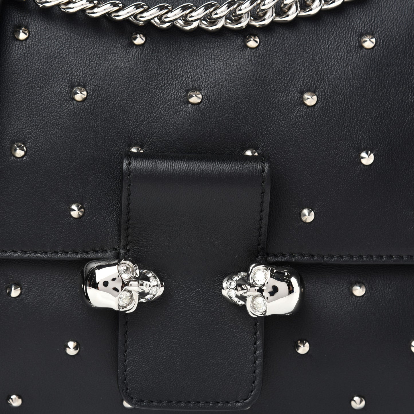 Goatskin Studded Twin Skull Crossbody Black