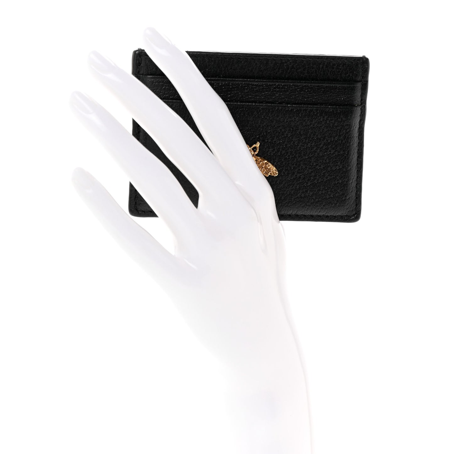 Pebbled Calfskin Animalier Card Holder Black
