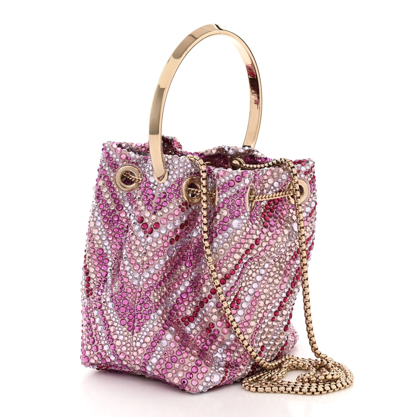 Satin Wave Degrade Hotfix Crystal Embellished Bon Bon Bucket Bag Pink Mix