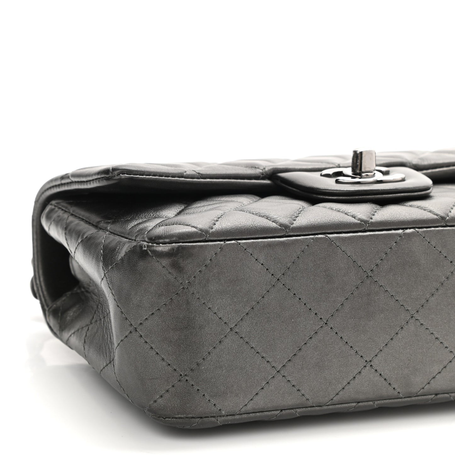 Iridescent Calfskin Quilted Mini Rectangular Flap Charcoal Grey