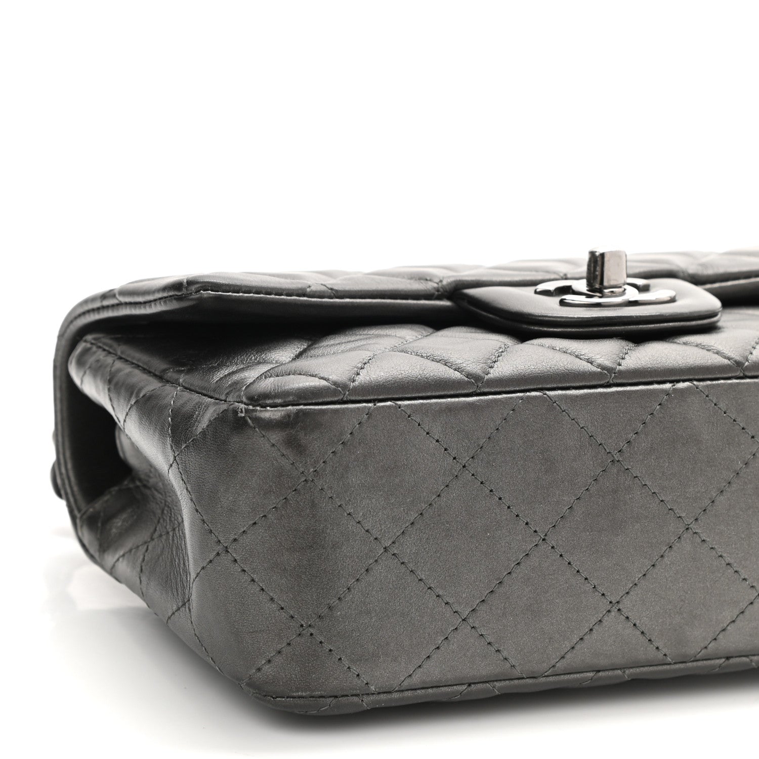 Chanel Iridescent Calfskin Quilted Mini Rectangular Flap Charcoal Grey 8 of 9