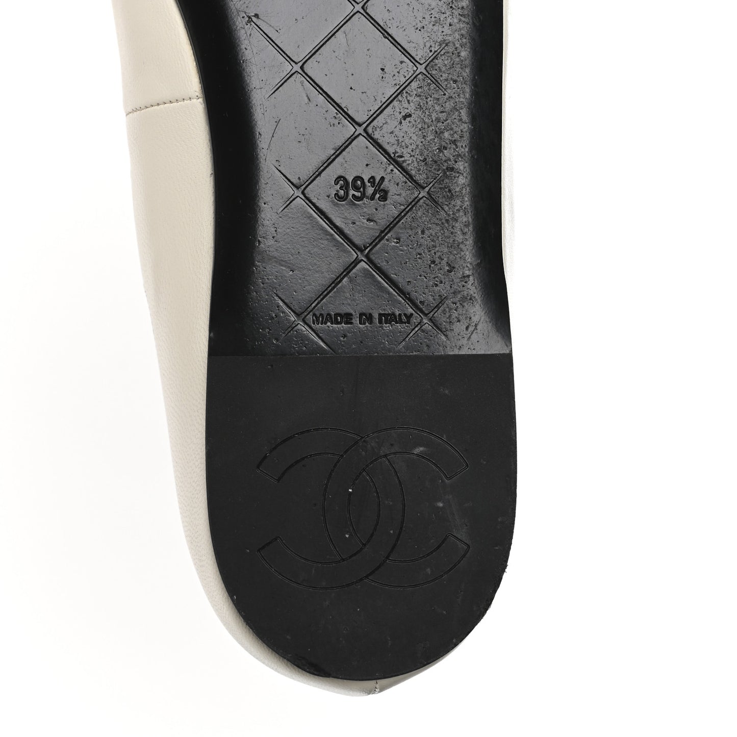 Lambskin Grosgrain Mary Jane Flats 39.5 Ivory Black