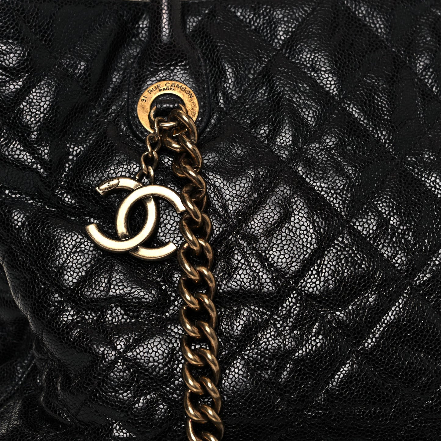 Glazed Caviar Quilted Small Shiva Tote Black