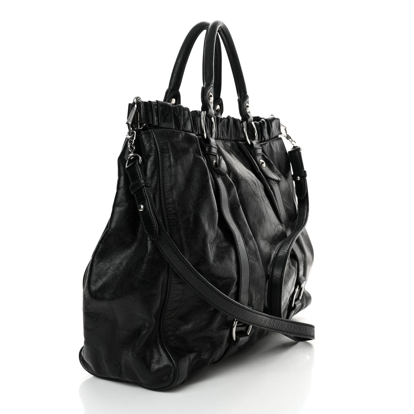 Vitello Lux Gathered Tote Black
