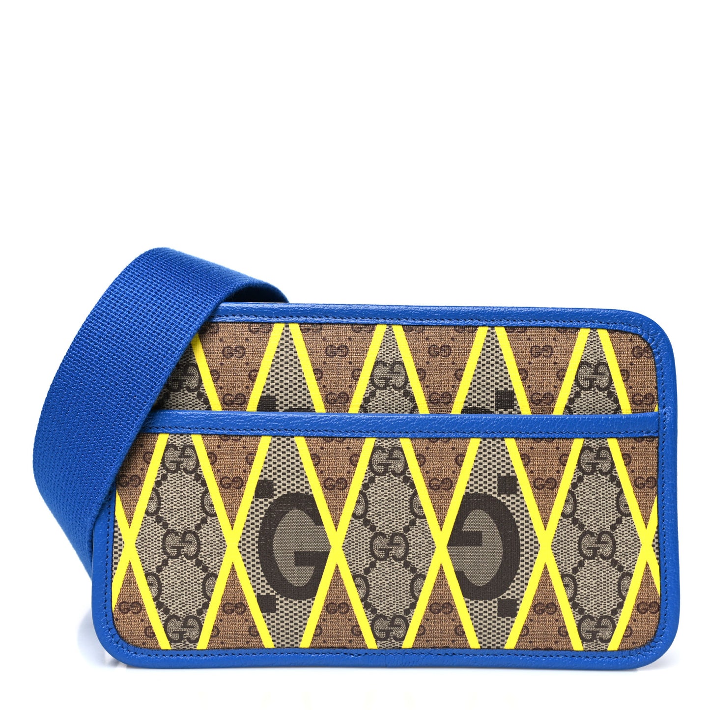 GG Supreme Monogram Mix Textured Dollar Calfskin Rhombus Inlay Crossbody Bag Beige Ebony Harvest Joy Blue