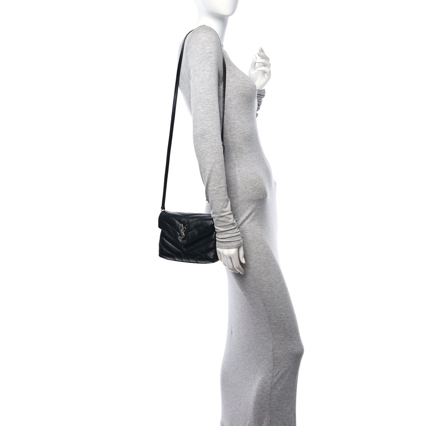 Calfskin Y Quilted Monogram Toy Loulou Crossbody Bag Black