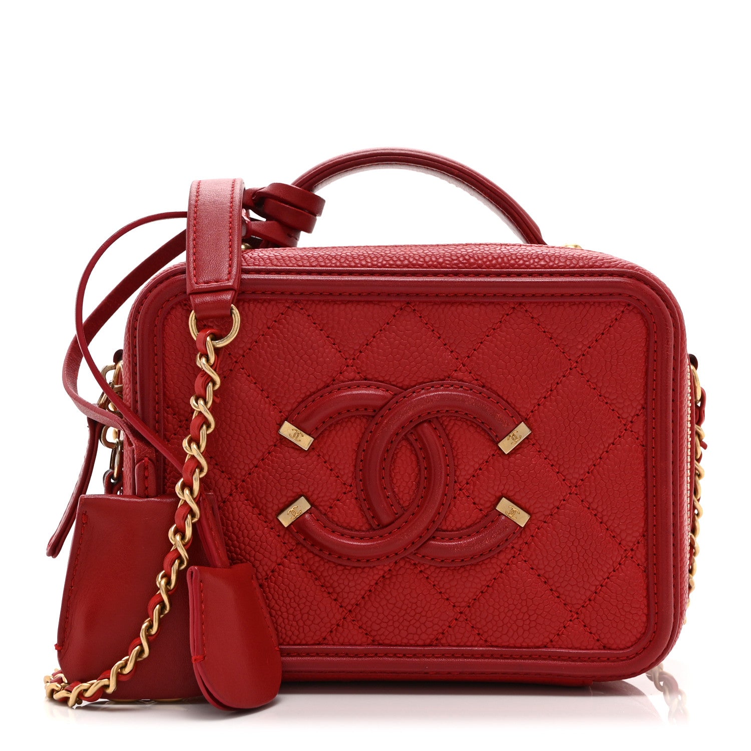 Chanel Caviar Quilted Small CC Filigree Vanity Case Red 1843501
