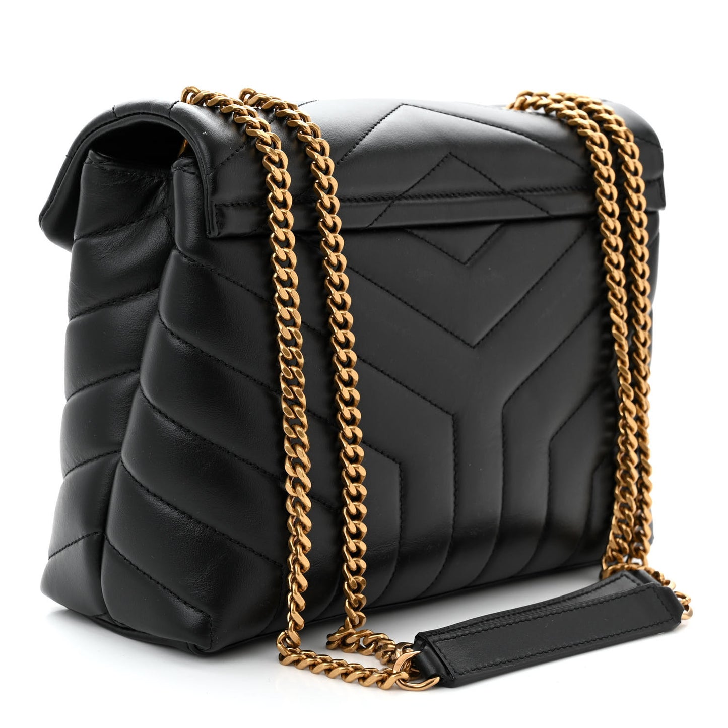 Calfskin Y Quilted Monogram Small Loulou Chain Satchel Black