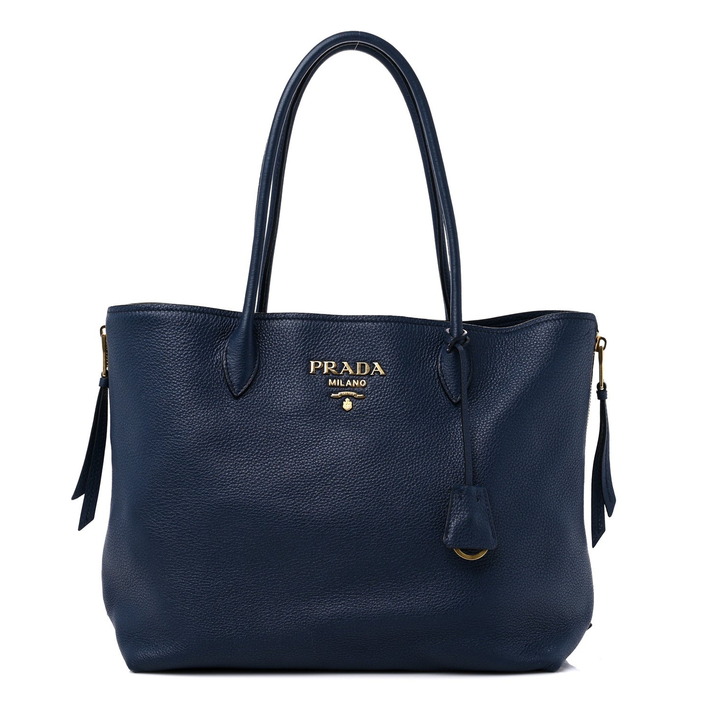 Vitello Daino Zip Shopping Tote Navy Blue