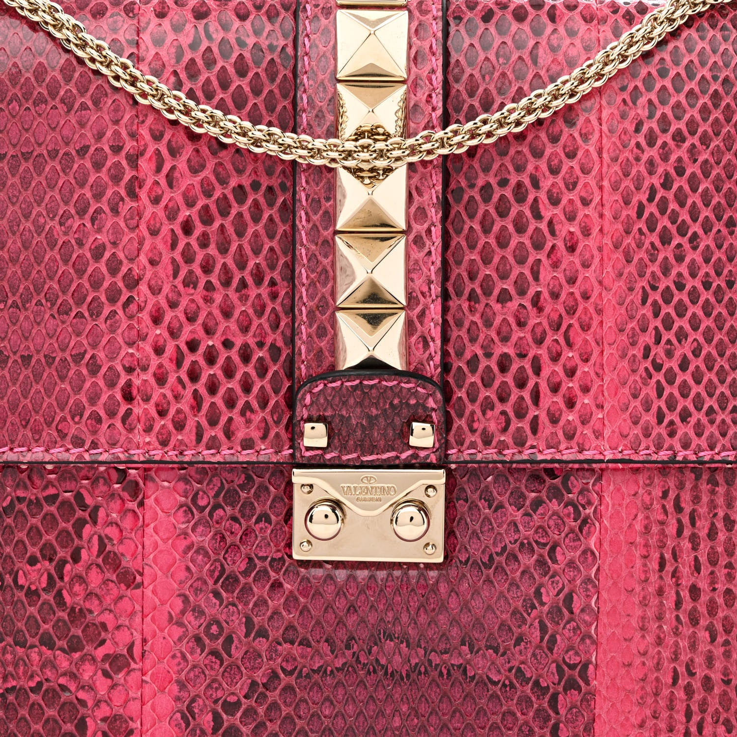 Valentino Garavani Snakeskin Large Glam Lock Rockstud Flap Pop Fuxia 8 of 10