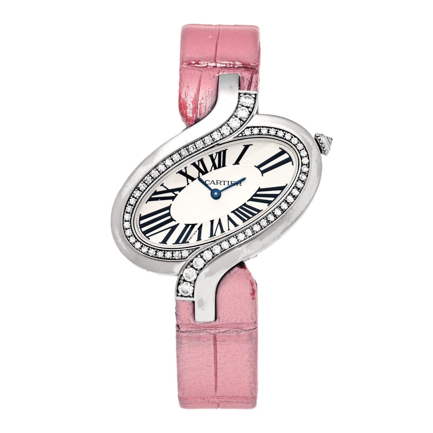 18K White Gold Alligator Diamond 38mm Delices de Quartz Watch Pink