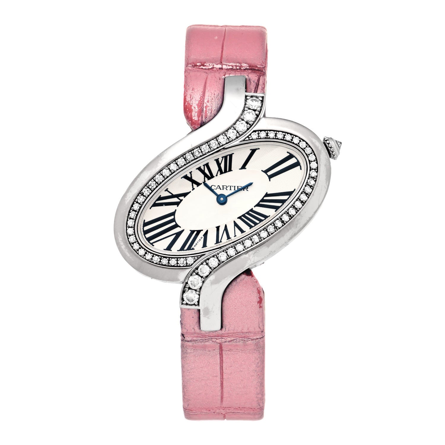 Cartier 18K White Gold Alligator Diamond 38mm Delices de Quartz Watch Pink 1 of 5