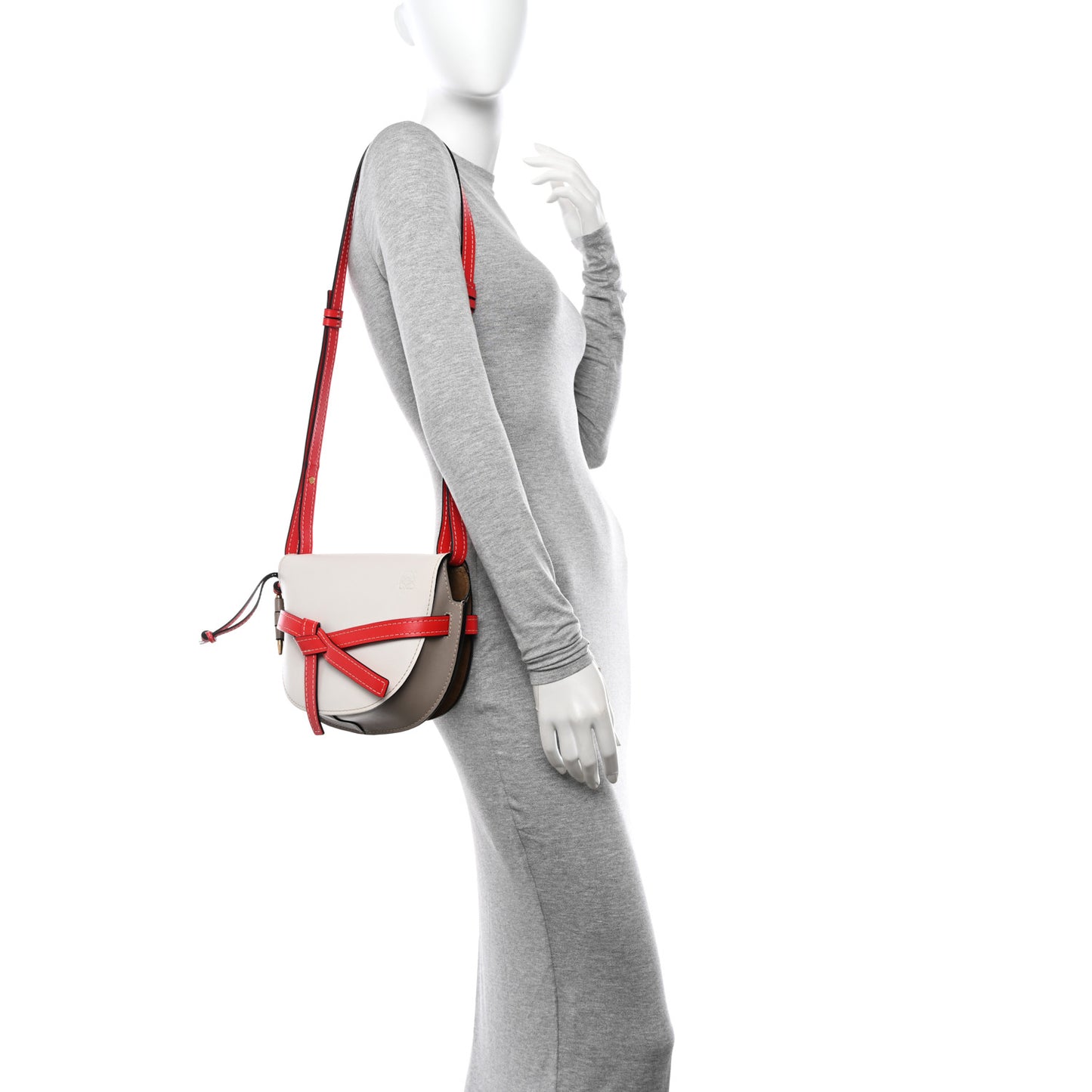Grained Calfskin Small Gate Crossbody Bag White Red Taupe