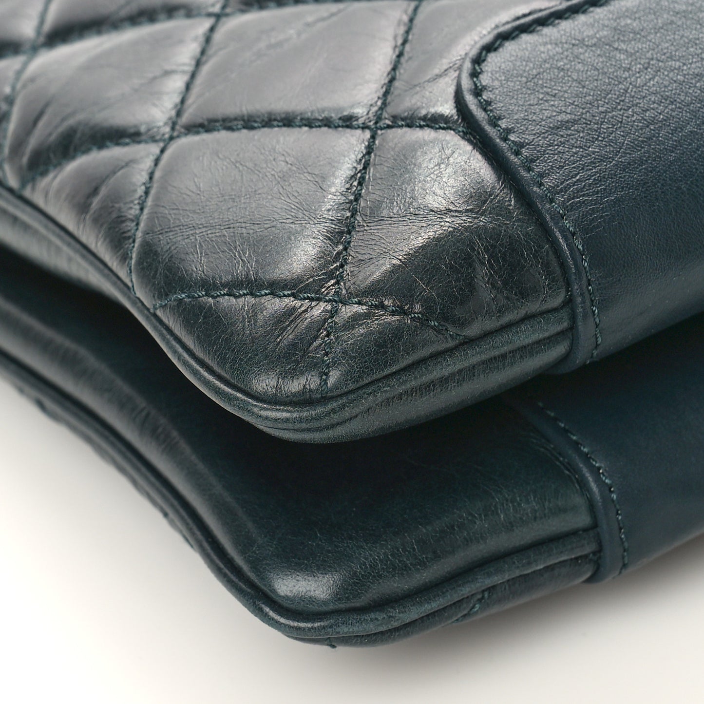 Glazed Calfskin Quilted Shopping Tote Dark Blue