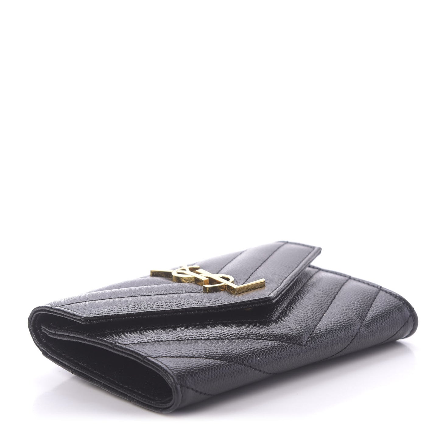 Grain De Poudre Matelasse Chevron Small Monogram Envelope Wallet Black