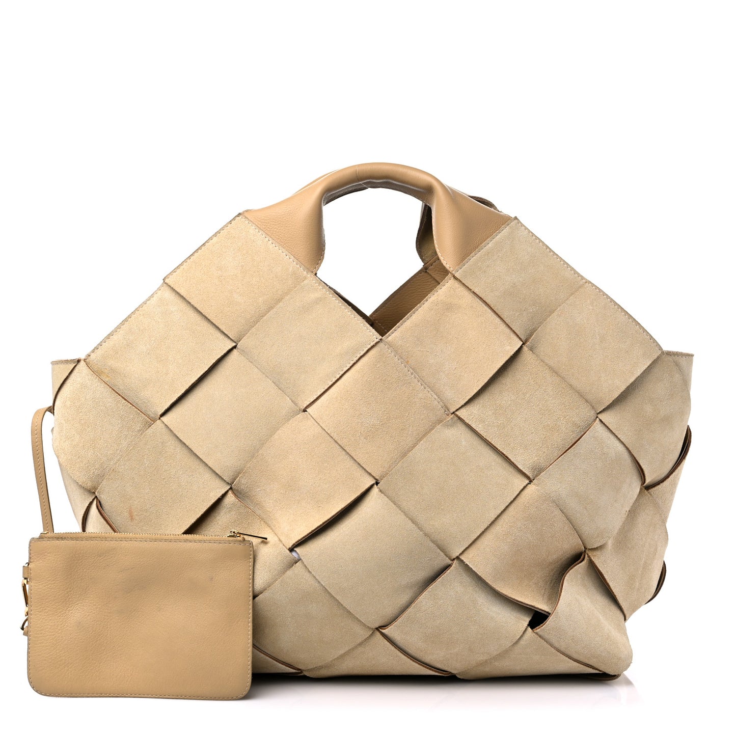 Suede Woven Basket Bag Beige