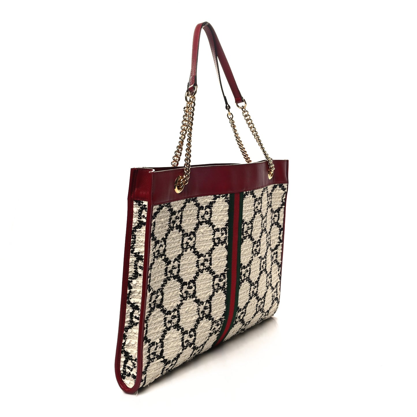 Tweed GG Monogram Large Rajah Chain Tote White Black Romantic Cherry