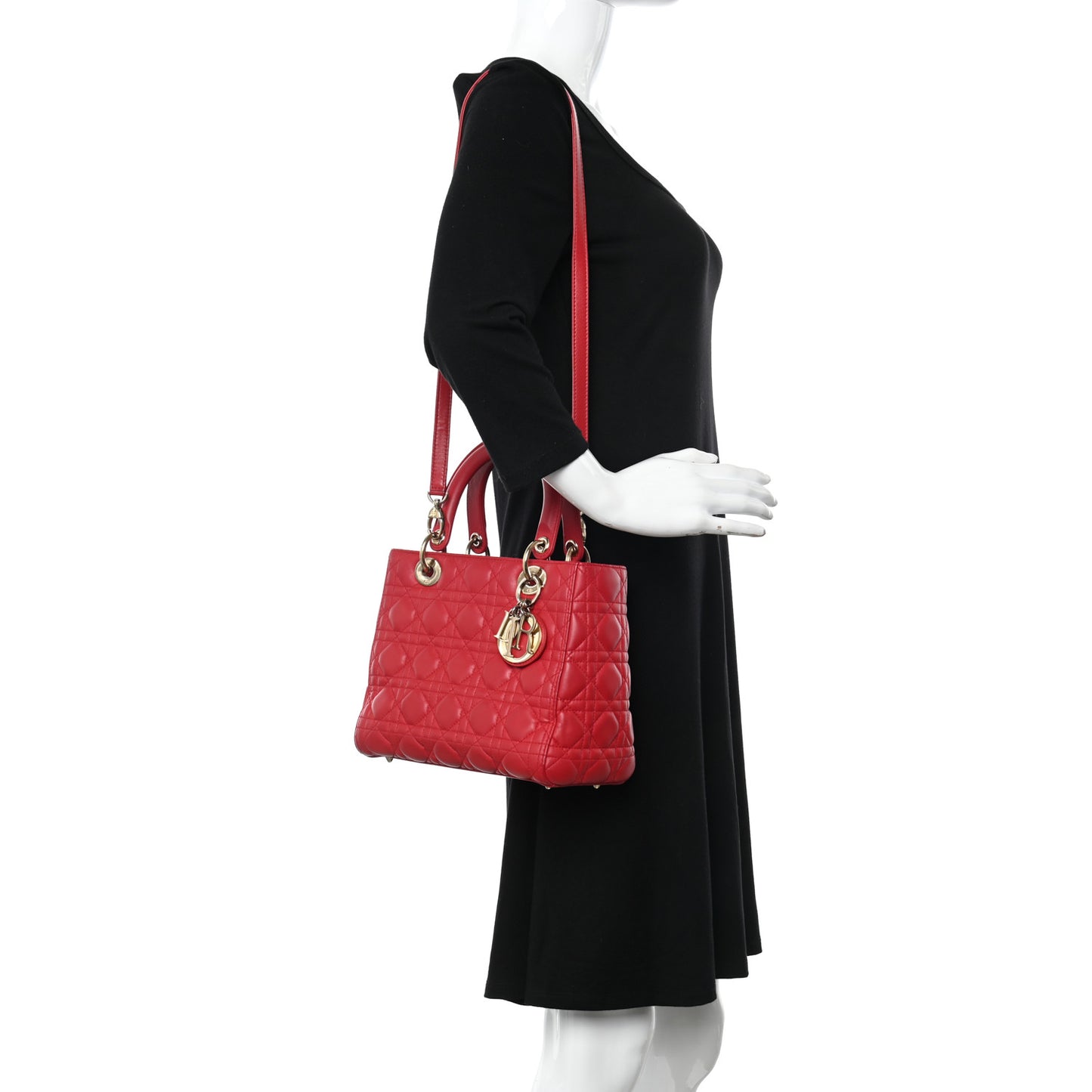 Lambskin Cannage Medium Lady Dior Red
