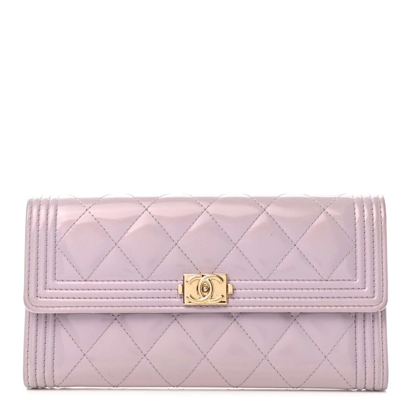 Patent Calfskin Quilted Boy Flap Wallet Light Purple