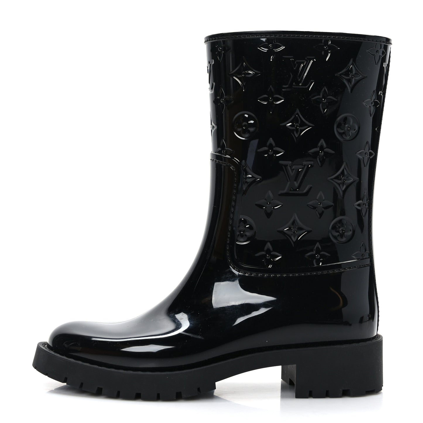 Rubber Embossed Monogram Drops Flat Half Boots 37 Black