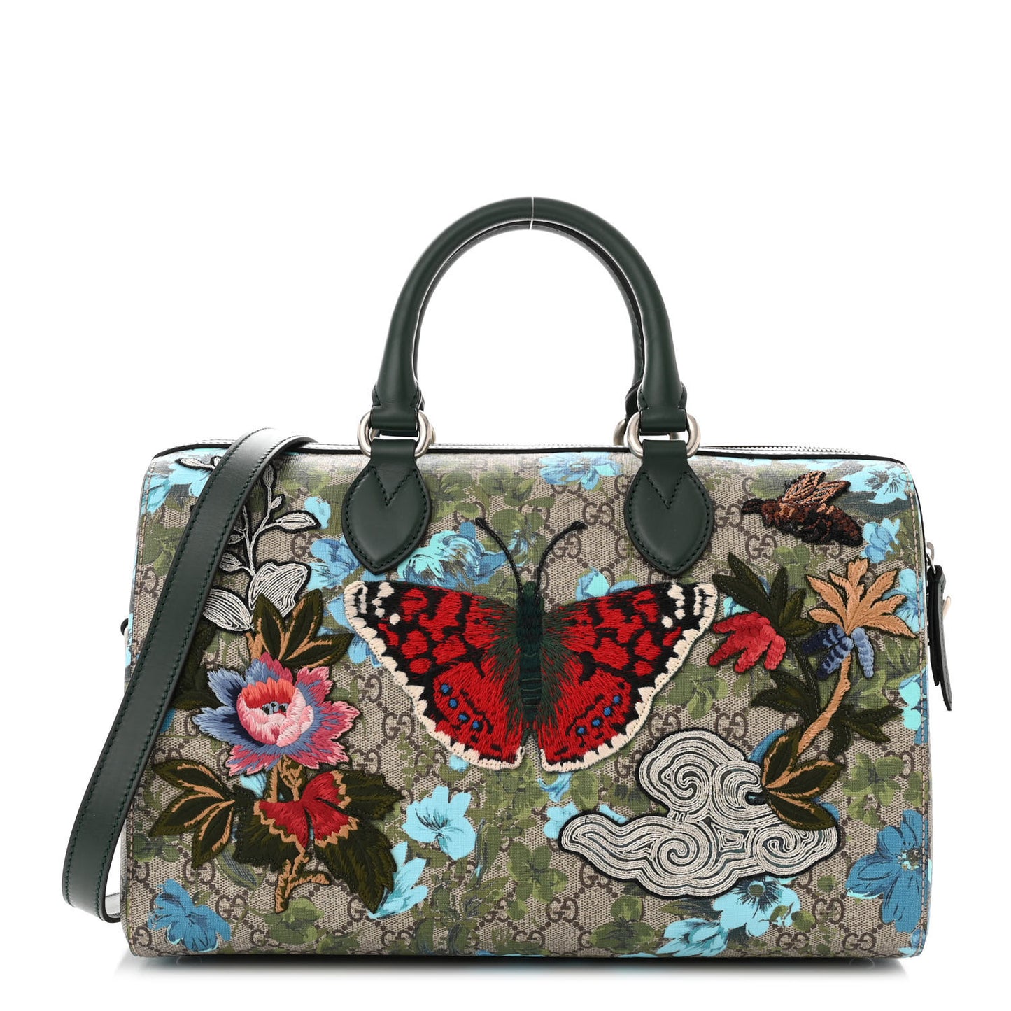 GG Supreme Monogram Bloom Butterfly Embroidered Medium Boston Green