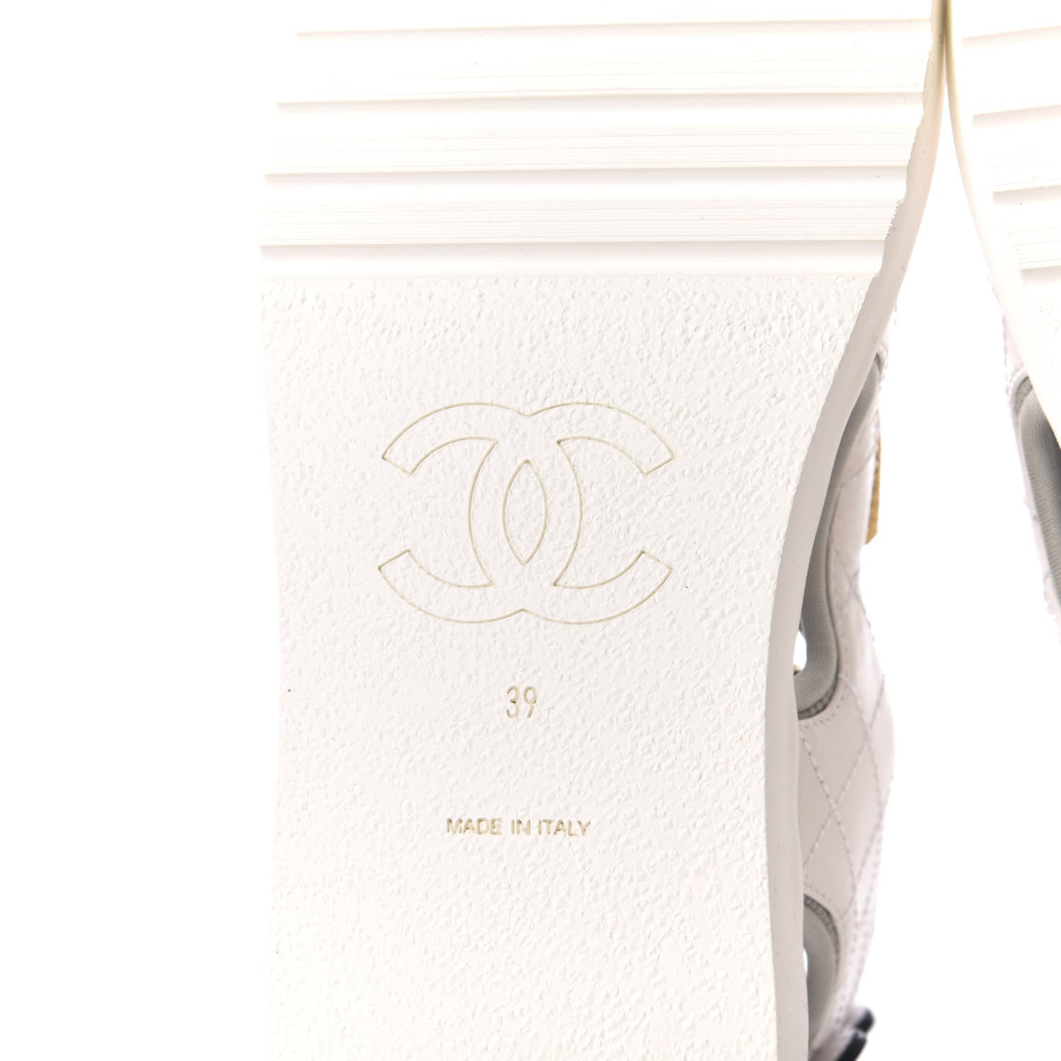Chanel Goatskin Fabric Gladiator Sandals 39 White Light Grey Navy Blue 7 of 9