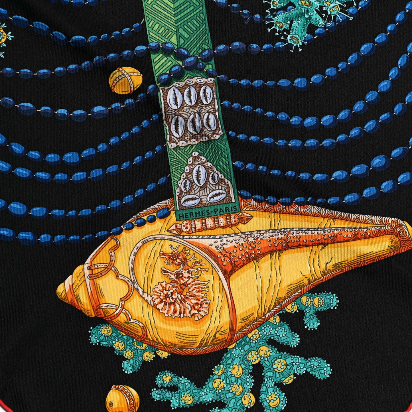 Silk Chemins De Corail Scarf 90 Black Vert Jaune Vif