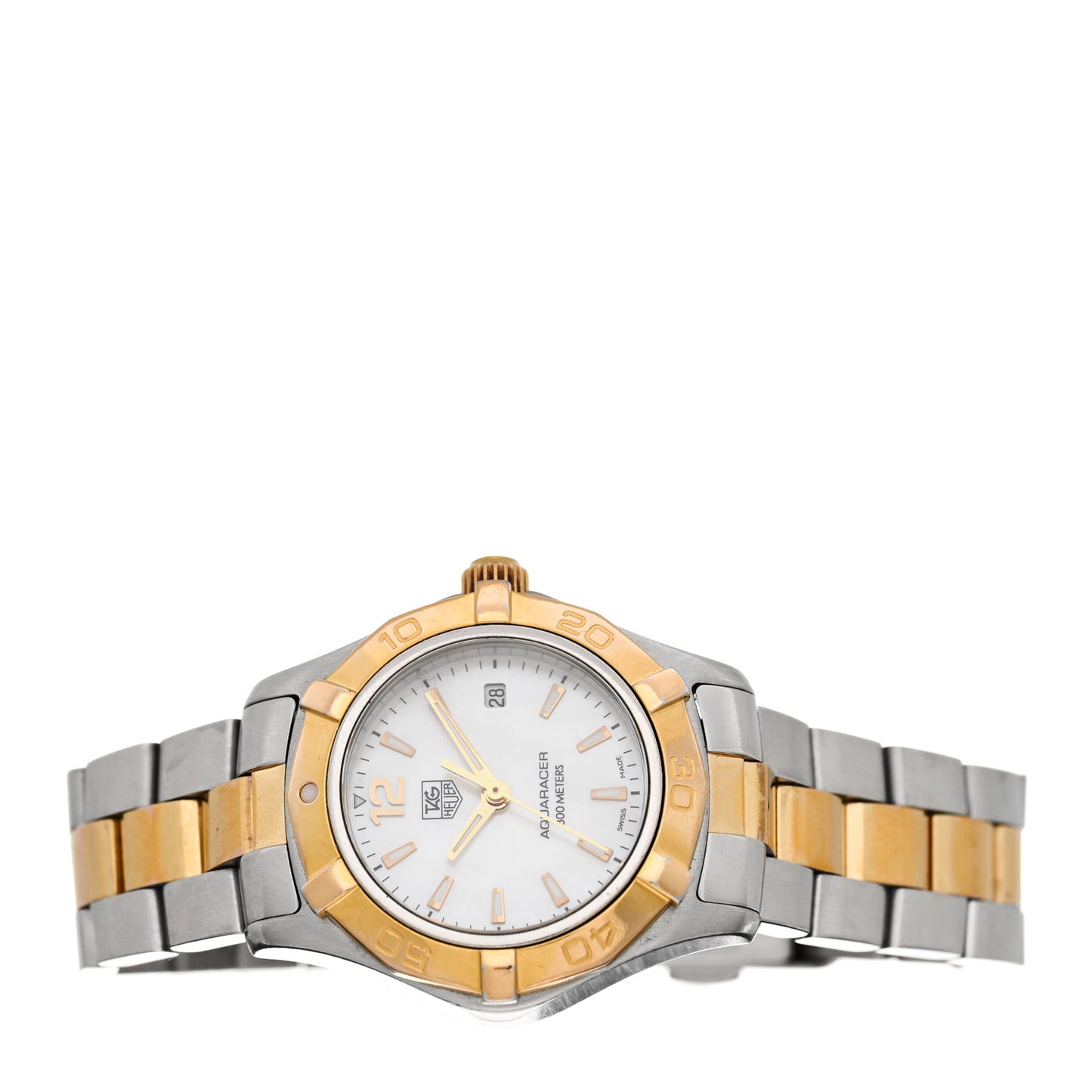 Stainless Steel 18K Yellow Gold Mother of Pearl 27mm Aquaracer Quartz Watch WAF1424