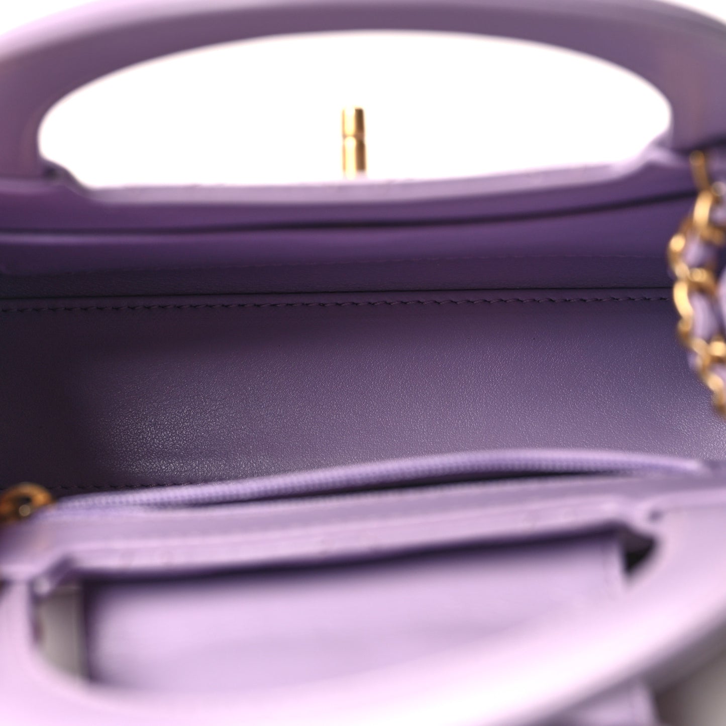 Shiny Aged Calfskin Quilted Nano Kelly Shopper Lilac