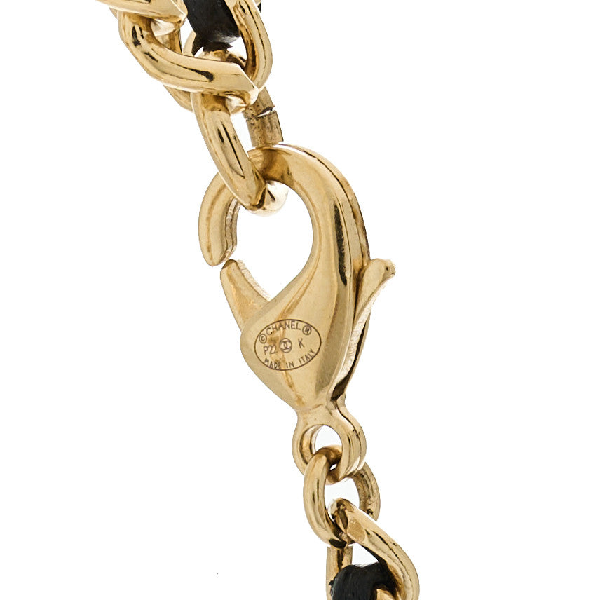 Lambskin CC Heart Mirror Locket Necklace Gold Black