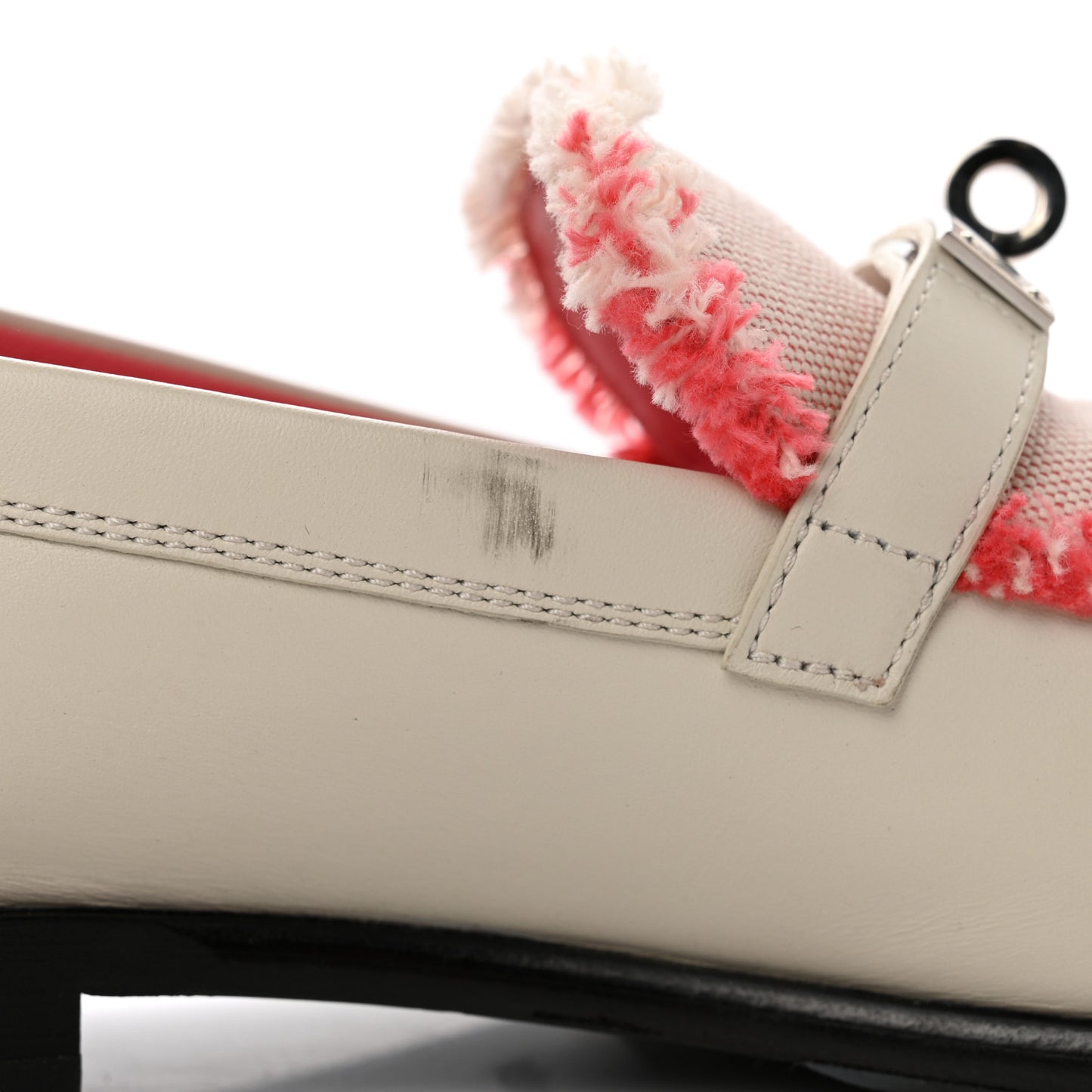 Toile Calfskin Fray Fray Womens Destin Loafer 38.5 Beige Glaise Framboise