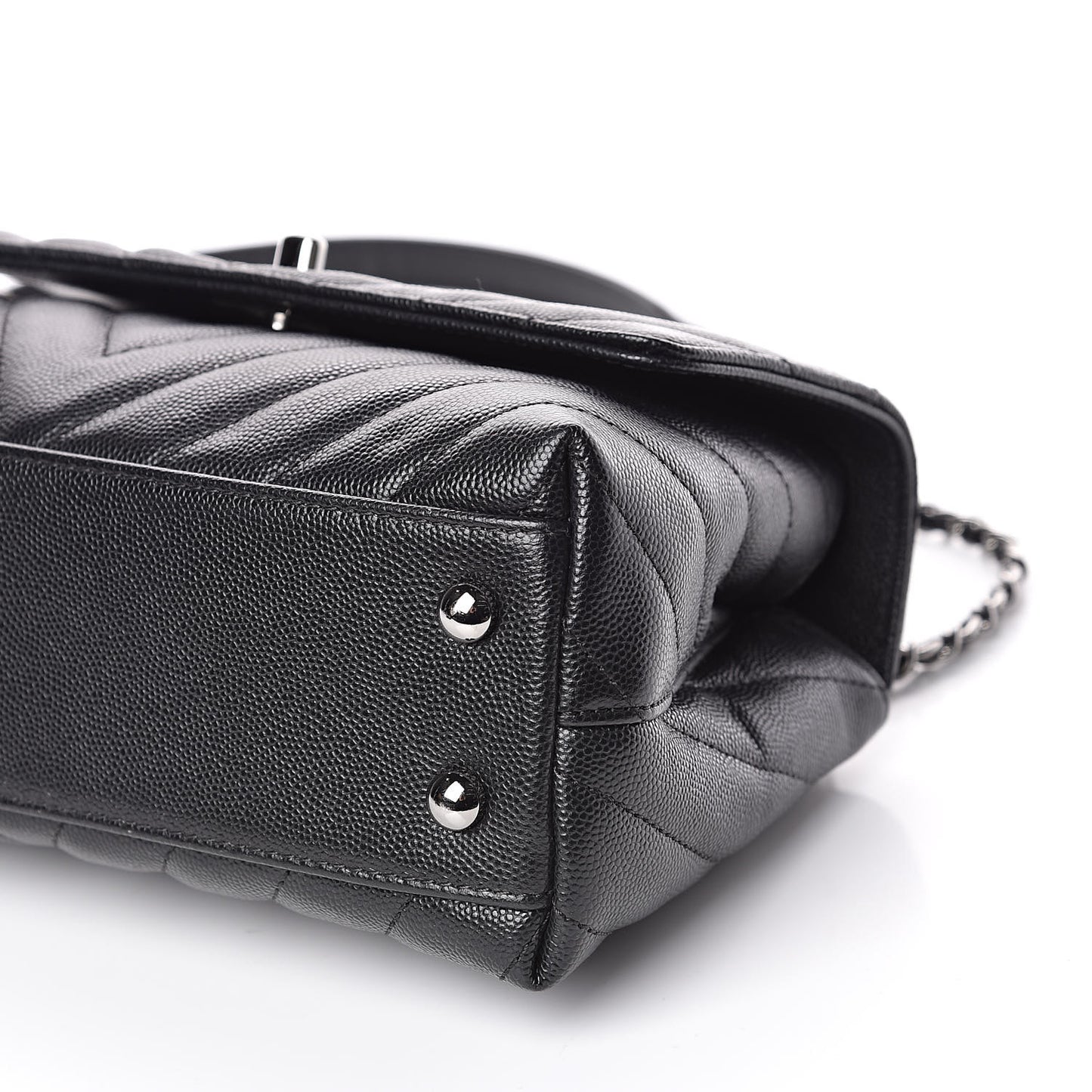 Caviar Chevron Quilted Mini Coco Handle Flap Black