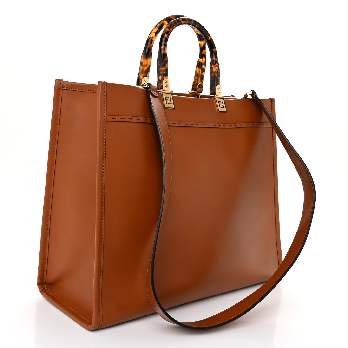 Vitello King Plexiglass Medium Fendi Sunshine Shopper Tote Cuoio