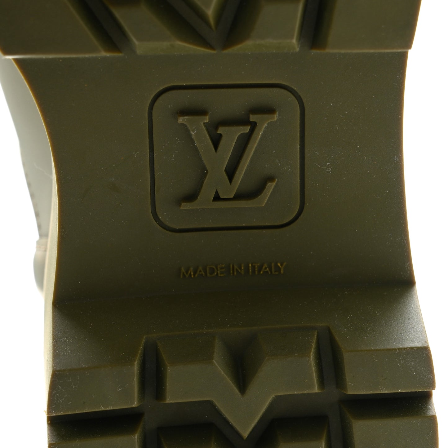 Rubber Calfskin Territory Flat High Boots 36 Khaki