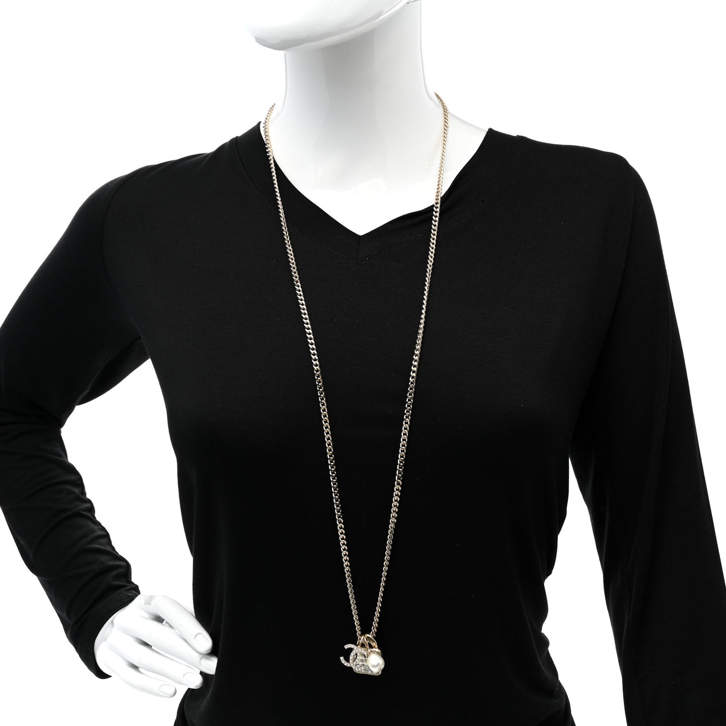 Crystal Pearl Resin CC Drop Multi Strand Chain Necklace Gold Pearly White