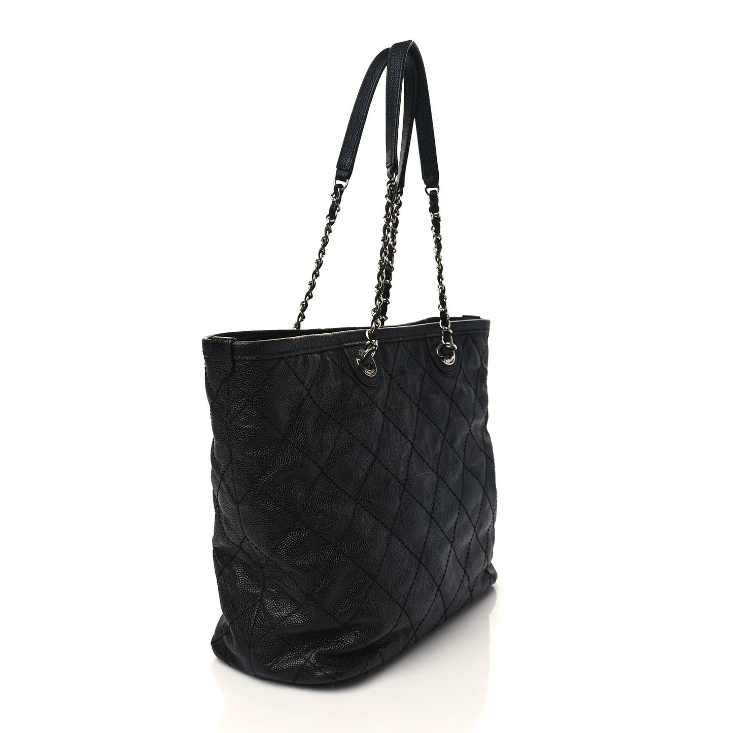 Grained Calfskin Quilted Small Daily Shopping Tote Black