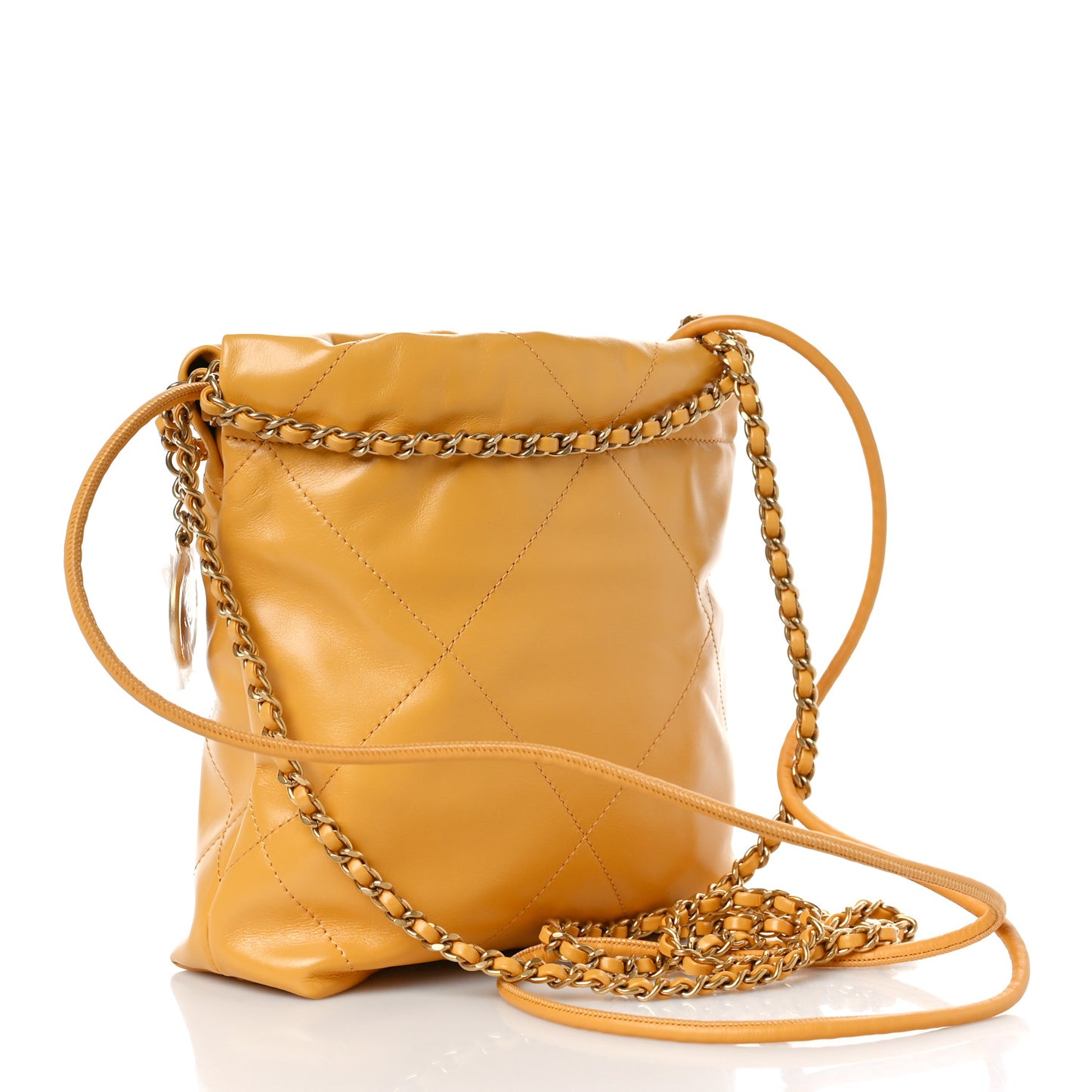Shiny Calfskin Quilted Mini Chanel 22 Yellow