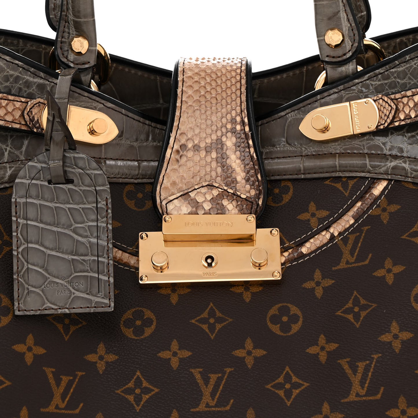 Monogram Snakeskin Alligator Monogramissime Exotic Shopper GM Gris