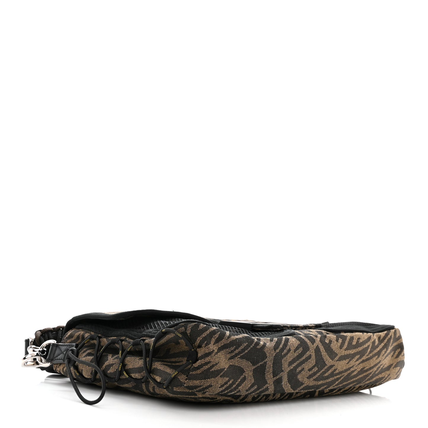 X SARAH COLEMAN Fabric Jacquard Vitello Grace FF Vertigo Woven Lanyard Large Baguette Tobacco Moro Black