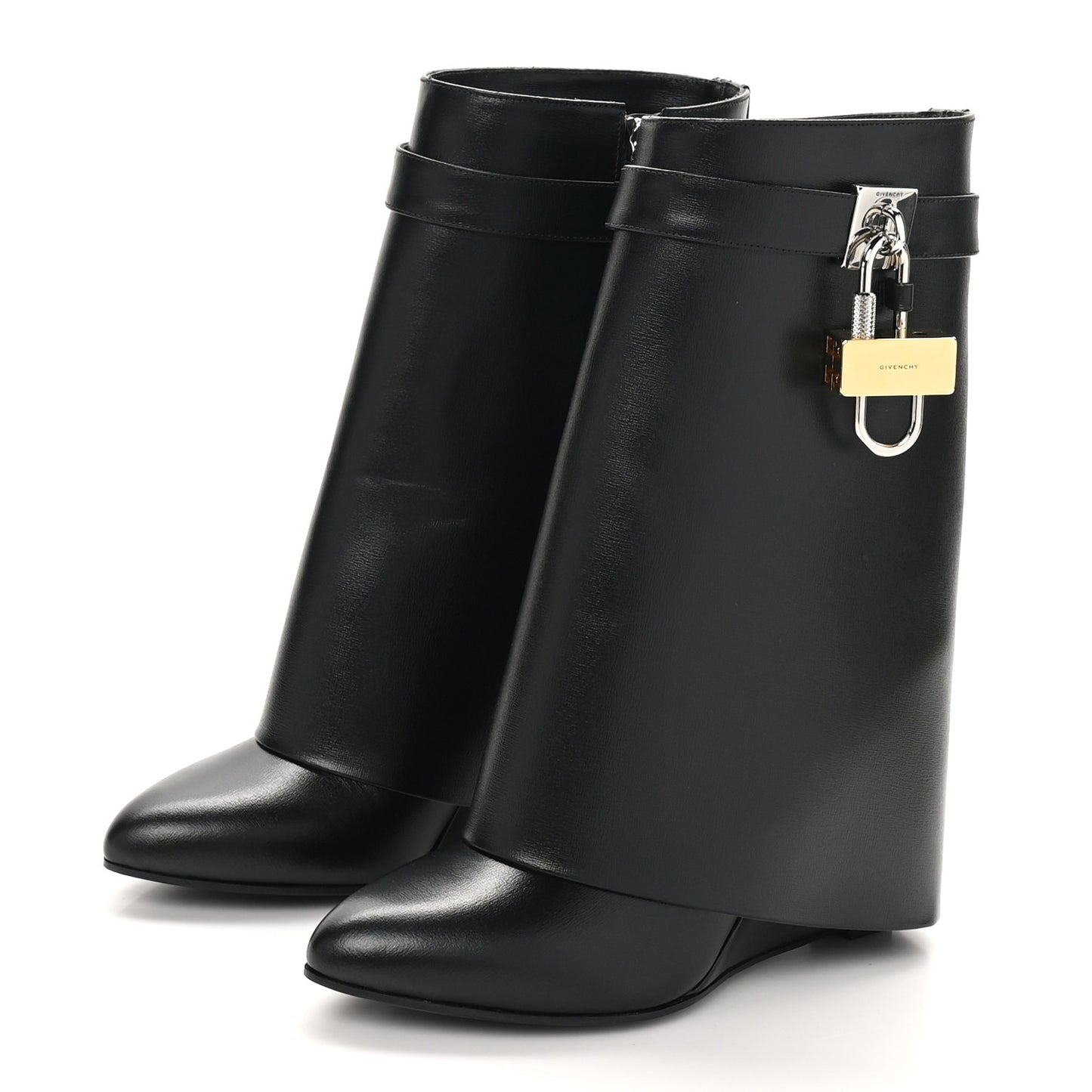 Calfskin Shark Lock Ankle Boots 38 Black