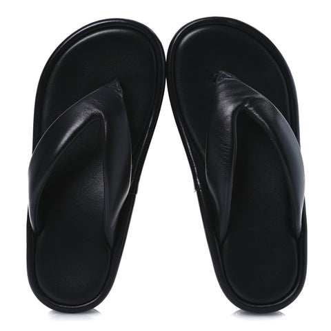 Smooth Nappa Logo Rise Thong Sandals 39 Black White
