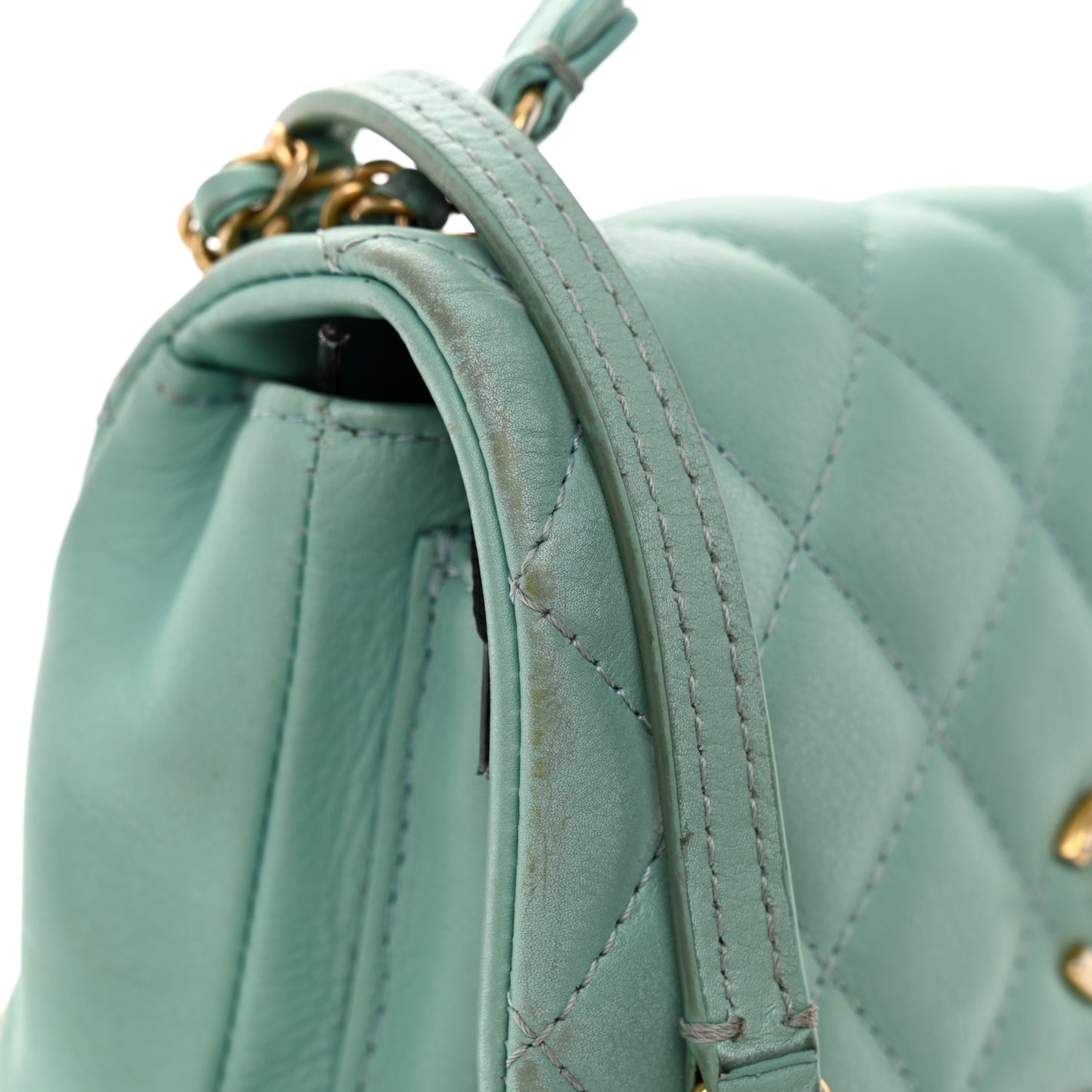 Calfskin Quilted Top Handle Flap Light Blue