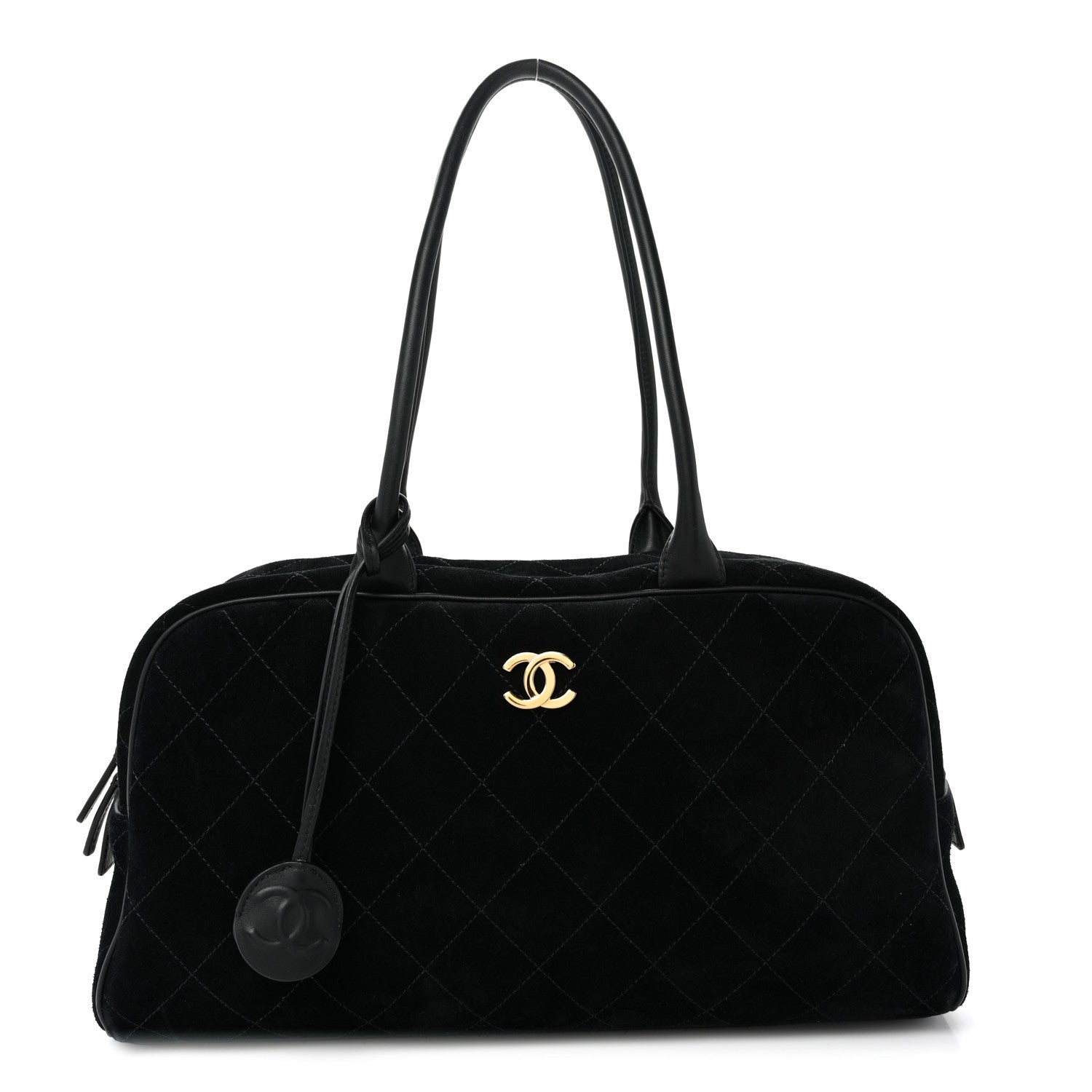 Chanel Suede Calfskin Large Perfect Bowling Bag Black 1892271