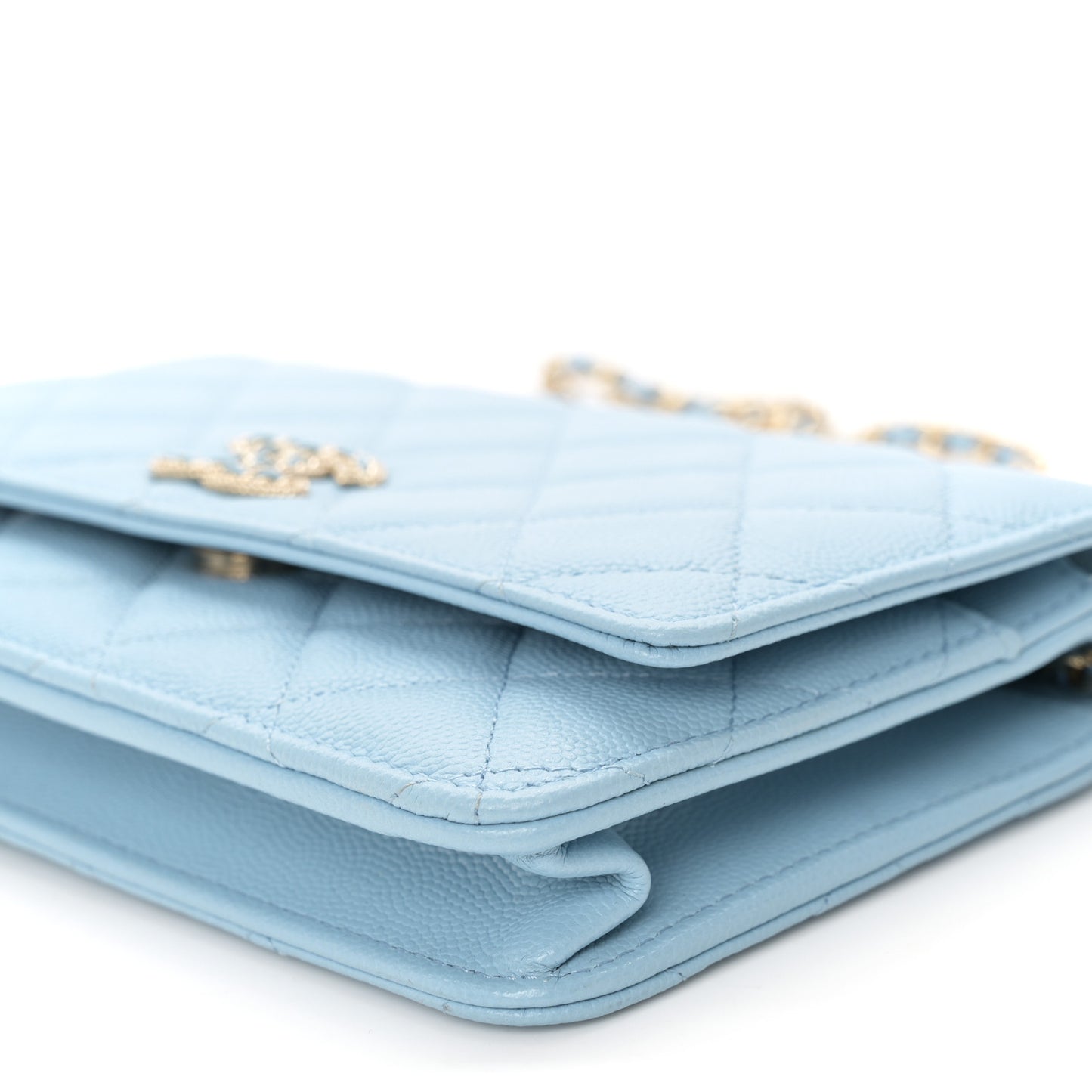 Caviar Quilted Crystal CC Wallet On Chain WOC Light Blue