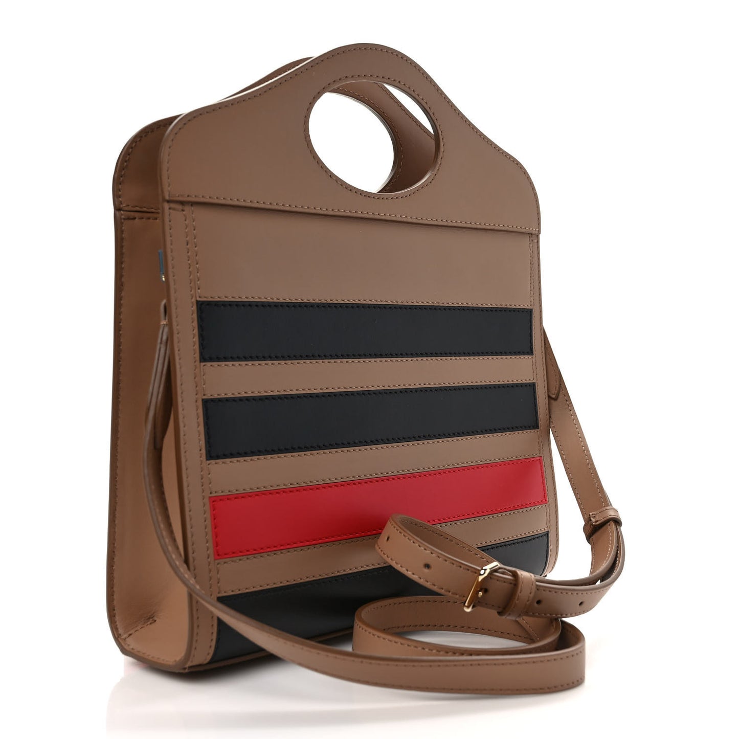 Smooth Calfskin Striped Mini Pocket Bag Camel