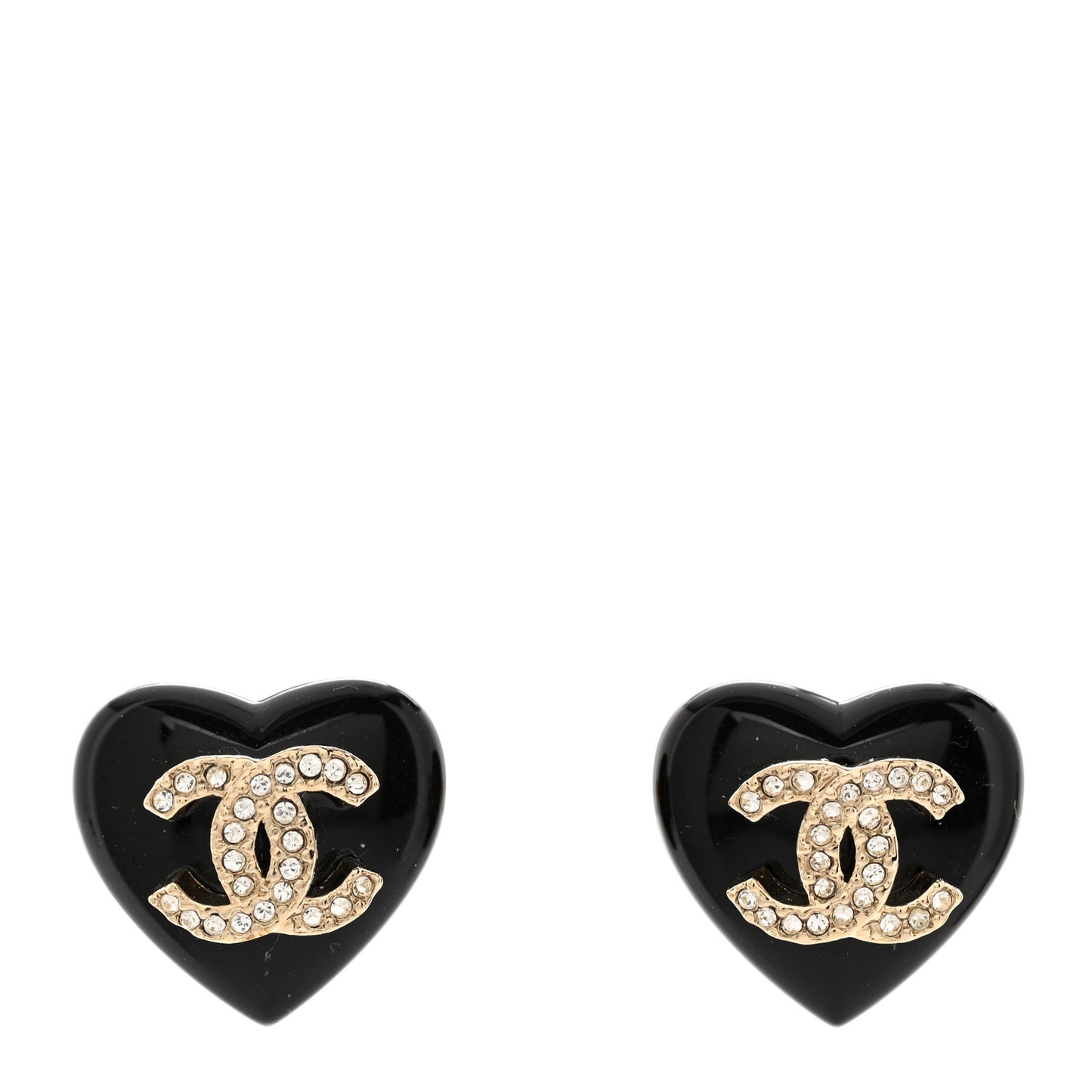 Resin Crystal CC Heart Earrings Black Gold